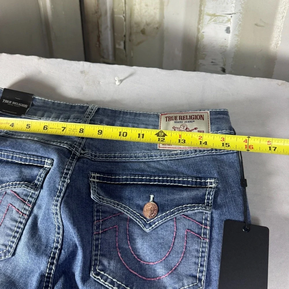 NWT True Religion Joey Womens Flare Jeans Blue Denim Mid Rise Flap Pockets 29‎